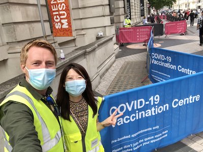 Christian and Shannen Volunteering at the Science Museum Mass Vaccination Centre in London