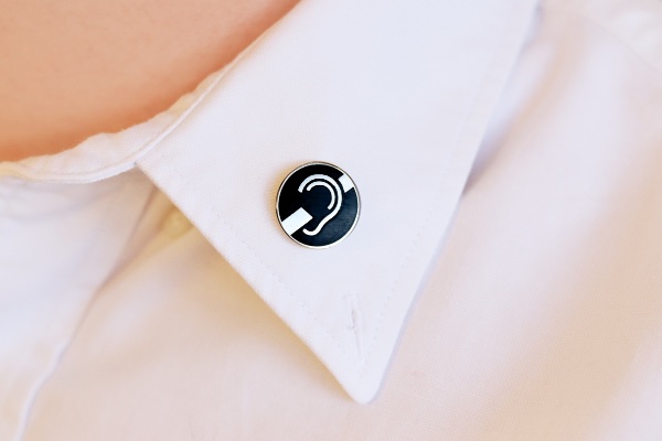 Image 1 of 'Pair of mini hearing loss / deaf pin badges'