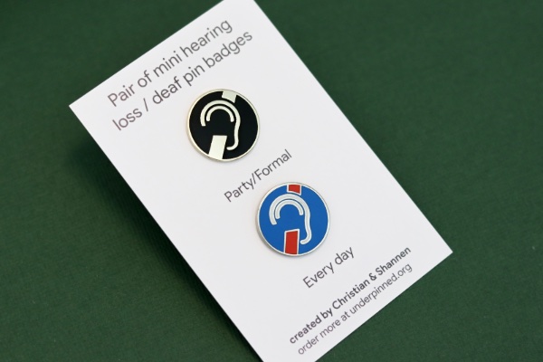 Image 3 of 'Pair of mini hearing loss / deaf pin badges'